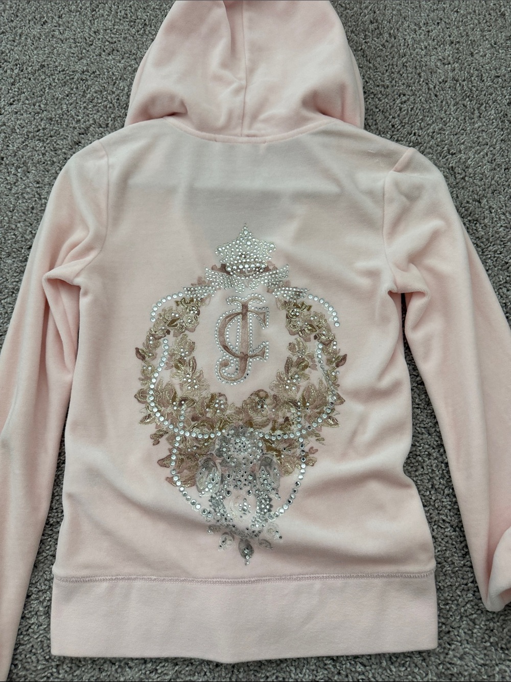 Juicy Couture Light Pink Velour Zip Hoodie with Gold Accent - Picture 2 of 2